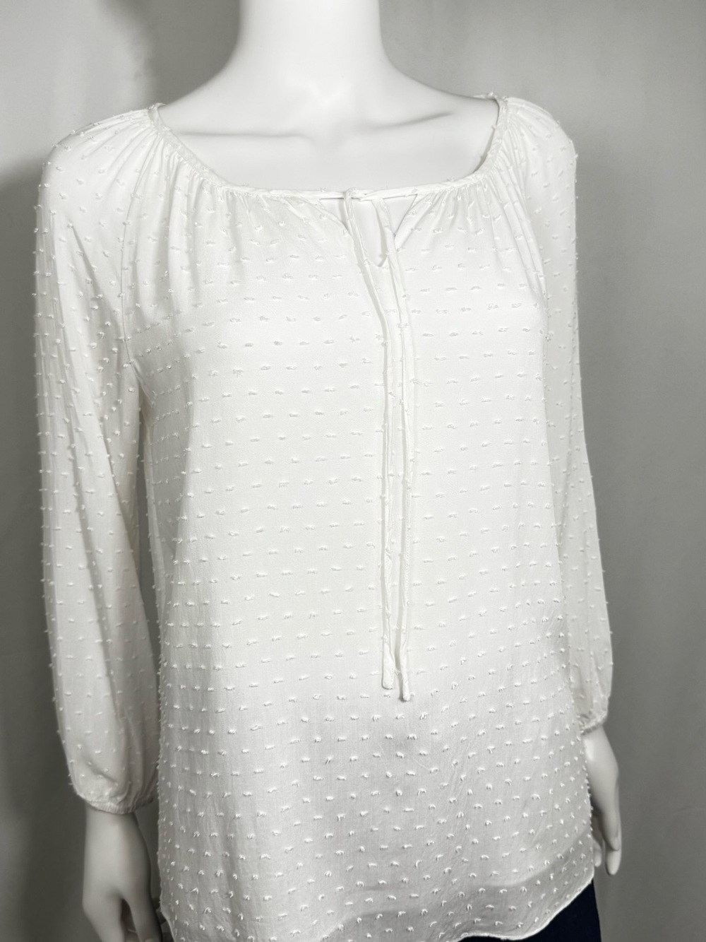 J.McLaughlin Keera White Swiss Dot Peasant Blouse Size S